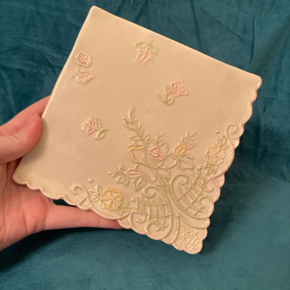 Cute Ceramic Square Handkerchief - Decorative Display - Small Damage
